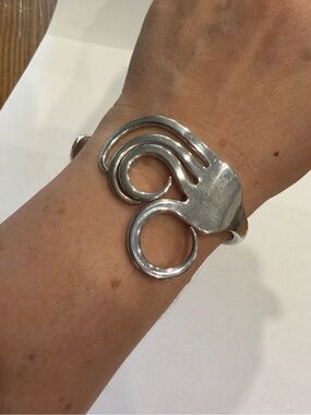 Hand Crafted Silver Fork Spiral Openwork Cuff Bracelet